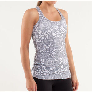 Lululemon Cool Racerback Beachy Floral White Fossil Size 6 S Gray White Tank Top